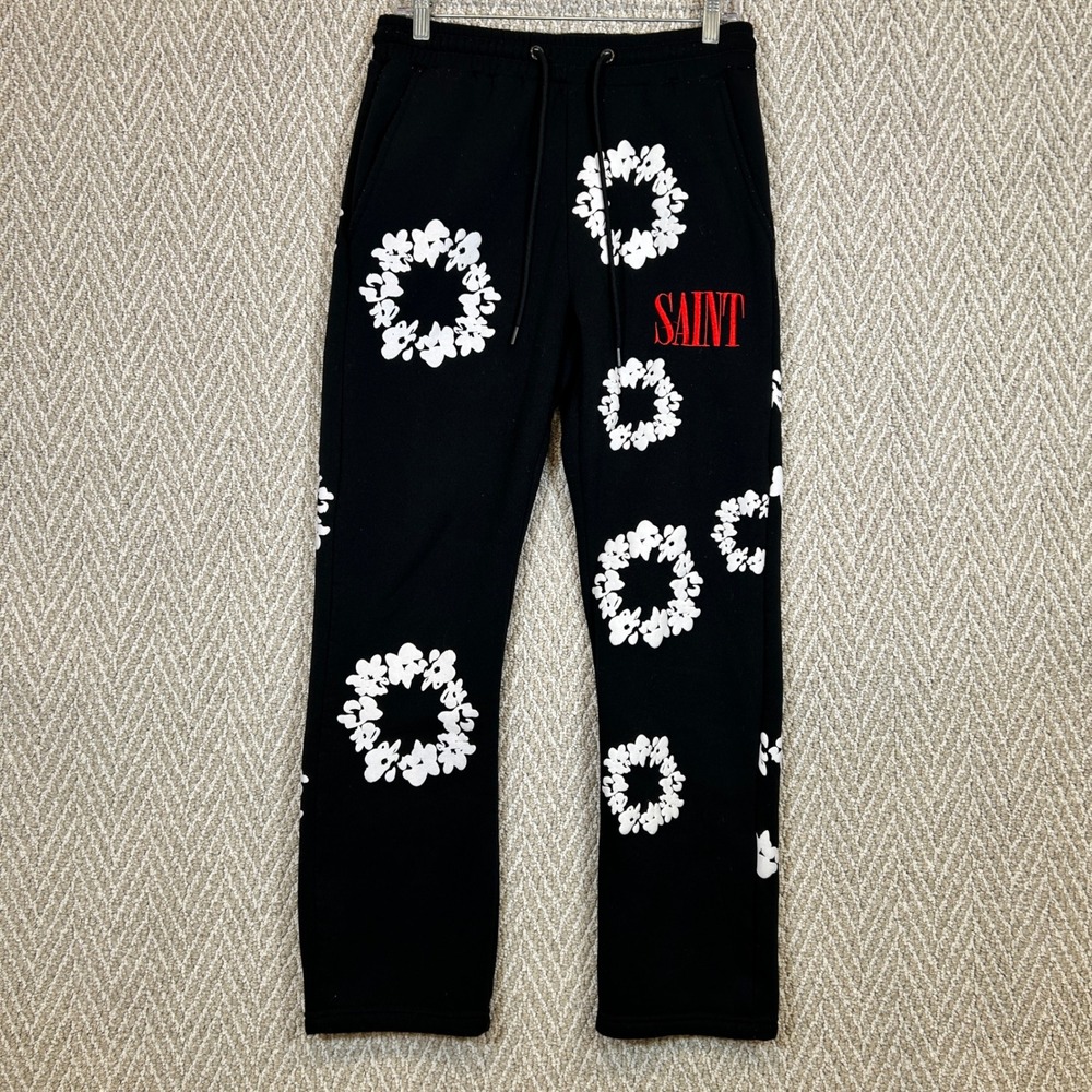 G Star Raw Sweatpants Mens Medium RGSTR Saint Black Floral Streetwear Joggers